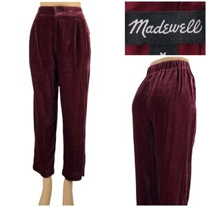 Madewell Womens Medium Velvet Tapered Pleat Relaxed Burgundy MSRP $98 EUC